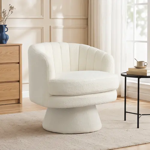 [DealsForYouDays] Ebello Swivel 360 Degree Swivel Barrel Chairs Accent Chair, vanity chair Barrel ChairsModern Cozy Lambswool Accent Chair, Comfy Round Armchiars,  for Living Room, Bedroom Office