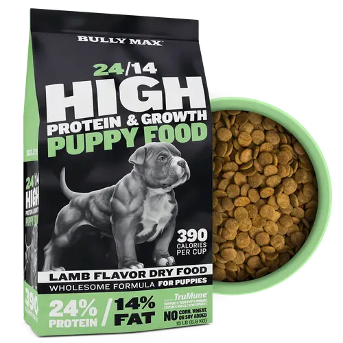 Bully Max 24/14 High Protein Growth Puppy Food (5 lbs.) - 390 Calories Per Cup, TruMune for Immune Support, With Canola Oil, Taurine, Potassium Chloride, Biotin, Tapioca, For All Dog Breeds