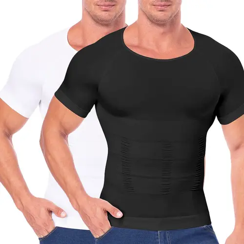 CATTIBOR Men's Shapewear 1-4 Pack - Slip-On Compression Tank Top, Short Sleeve Shaping Shirt, Spandex Nylon Blend Gym Fitness Vest for Daily Wear