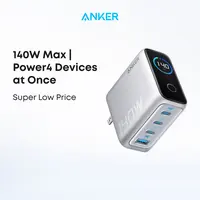 Anker AI Smart Display USB C Charger Plug, 140W GaN 4-Port Type C Power Adapter with LCD, Foldable Design, Intuitive Touch Controls, Fast Multi-Device Charging, Compatible with MacBook, iPhone 17/16 Series, Samsung, Pixel, Father's Day Gift