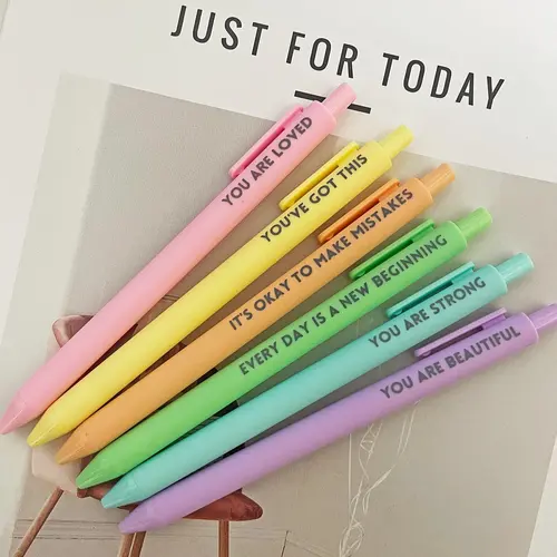 Motivational Inspirational Encouraging Pen, Inspirational Ballpoint Pen, 6 Counts Retractable Happy Positive Pens, Colorful & Cute Pens for Journaling, Writing Supplies, Writing Stationery