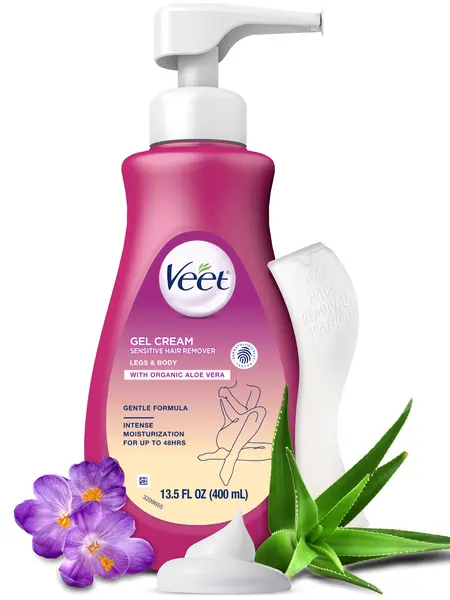 Veet Sensitive Skin Hair Removal Gel Cream - Beauty Products, Self Care Products, with Aloe Vera, Vitamin E, Dermatologically Tested, 13.5 Fl Oz, for Legs & Body (Packaging May Vary), Body Care, Cosmetic