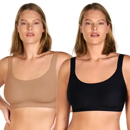 【2 Pack】HSIA Lola Plus Size S-5XL Seamless Full Coverage Wireless Bra with W Shape Jelly Support for Natural Lift Upgraded 3CM Wide Straps to Relieve Shoulder Pressure 1MM Ultra Thin Pads Hide Back Fat Side Smoothing Bra Stay in Place Semi Fixed Pads