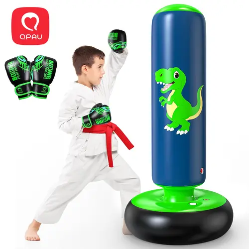 QPAU Inflatable Punching Bag, 48 Inch Stable Inflatable Boxing Bag for 3-6 Kids, Dinosaur Toy Gifts for Boys and Girls, Kids Boxing Set for Energy Out Practicing Karate, Taekwondo, tiktokshopbacktoschool, Halloween sohochic