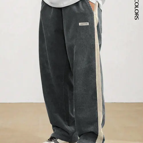 Men's Corduroy Pants, Loose Casual Comfy Elastic Trousers with Casual Slant Pocket for Daily Wear, Casual Fashionable Pocket, Men's Bottoms for All Seasons, Menswear