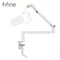 Fifine BM88W Low Profile Podcast Microphone Stand - Adjustable Metal Boom Arm with Desk Mount, Cable Management Channels, Allen Wrench, Adapter for Streaming Equipment, Gaming Setup Accessories