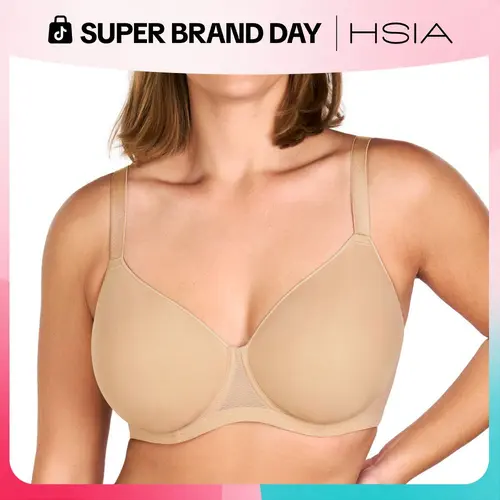 HSIA Women's Minimalist Elegant Basic AirMesh Honeycomb-Cup Plus Size Full Coverage Underwire T-Shirt Bra with Lightly Lined Mesh, Adjustable Straps