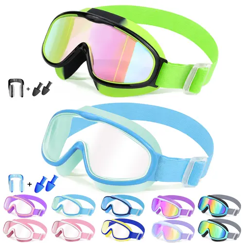 [BackToSchool] Vvinca Kids Swim Goggles for 3-12,Kids,Youth,UV Protection Anti-Fog Wide View No Leaking Goggles with Comfort Fabric Strap for Boys and Girls-Safety anti-uv swimming goggles swim glass anti-fog swimming goggles for Lake,Beach, Summer Party