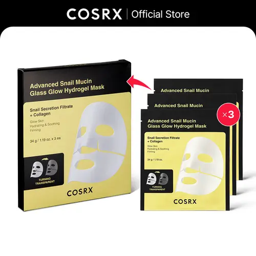 [COSRX Official] MY MORNING GLOW Advanced Snail Mucin Glass Glow Hydrogel Mask (3 Sheets) - Overnight Firming Collagen Face Mask, 25% Snail Mucin, Beauty Products, Face Care Products for Glowup Skin