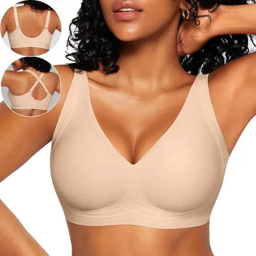 OEAK Women's Jelly Seamless Bras Deep V Wireless Plus Size Full Coverage Comfort Bras No Underwire Bra Soft Breathable Sleep Bralettes