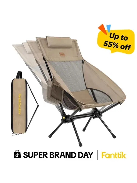 FanttikOutdoor Zeta L8 Max Unisex Folding Camping Chair - Portable, Lightweight, Comfort-Driven Gentle Rocker with Carry Bag, Space-Saving Rolling Design, Supports Up to 250 lbs for Camping, Patio,toolupgrade