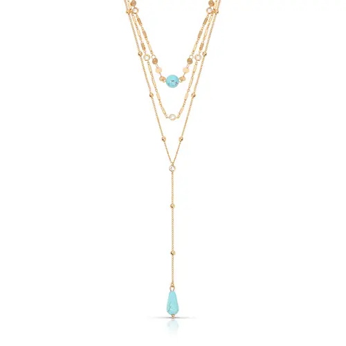 Ettika Forever Falling Turquoise Lariat Necklace 18K Gold Plated Chain with Turquoise Pendant Boho Layered Jewelry Gift for Women