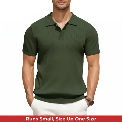 COOFANDY Men's Knit Polo Shirts Short Sleeve Ribbed Knitted Shirt Summer Lightweight Casual Golf Shirts