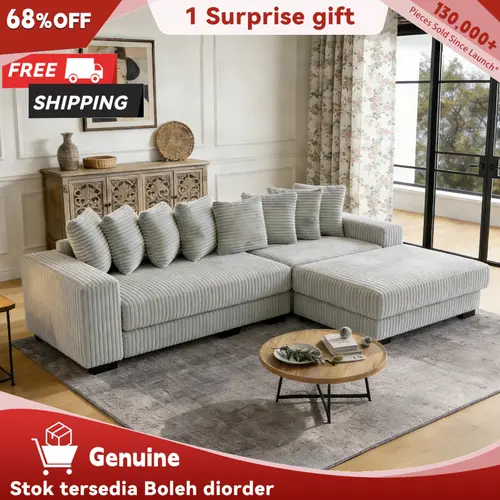【Sub 3 packages】Niccae 111-in Modern L-Shape Corduroy Upholstered Sectional with Recliner, Chaise, Extra-Wide Lounge Loveseat & 8 Free Pillows - Luxury Sofa Set, Living Room Furniture, Couch for Living Room, Apartment Furniture,dorm essentials,home decor,
