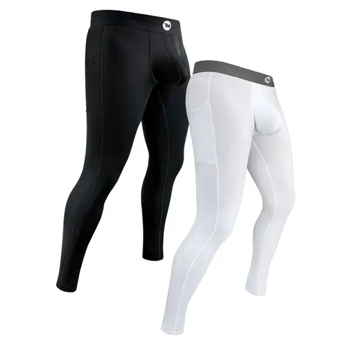 Men's 2-Pack 28in High Waisted Nylon-Spandex Thermal Leggings - Lightweight, Athletic, Plain, No-Fly, Breathable, Stretch Compression Bottoms with Tailored Pouch, Machine Wash, Moisture-Wicking Magic for Gym Fitness