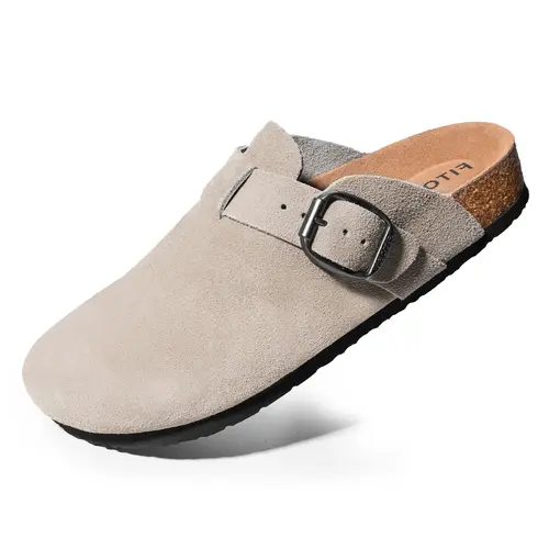 FITORY Breathe Men’s Soft Clogs Footwear - Chic Minimalist Round Toe Men’s Stuff with Fashion Suede Leather, Adjustable Straps, Arch Support, Non-Slip Mules, Walking Shoes,sohochic