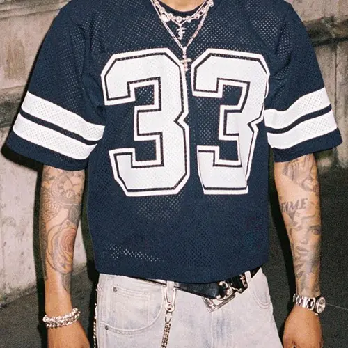 DealsForYouDays Spring To Summer Jersey Shirts Mesh Number Graphic Crew Neck Short Sleeve Streetwear Tee Loose Tops