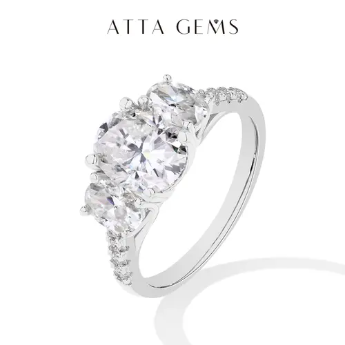 ATTAGEMS Women's Elegant Engagement Ring - 3-Stone Oval Cut 2.0ct Synthetic Moissanite, 3.2CTW Gemstone Ring for Wedding, Daily Wear, Gift R235 summerwins