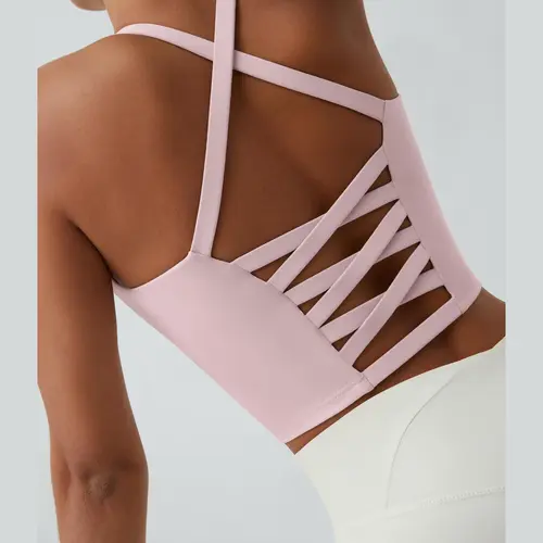 Halara Crisscross Backless Built-in Bra Cropped Running Tank Top A-D Cups #BackToSchool