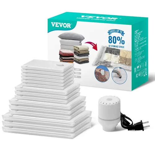 【toolupgrade】VEVOR 15 Pack Vacuum Storage Bags with Electric Pump, Space Saver Bags Compression for Comforters and Blankets, Sealer Clothes Storage Travel Essentials, Clothes Storage Organizer, Set