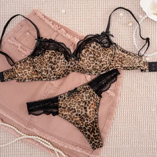 Women's Leopard Print Underwire Bra & Panty Two-piece Set, Lady Soft Comfortable Breathable Lingerie Set for Daily Wear, Underwear Set for Women, Lingerie for Women Bra Sets #GLOBAL PICKS