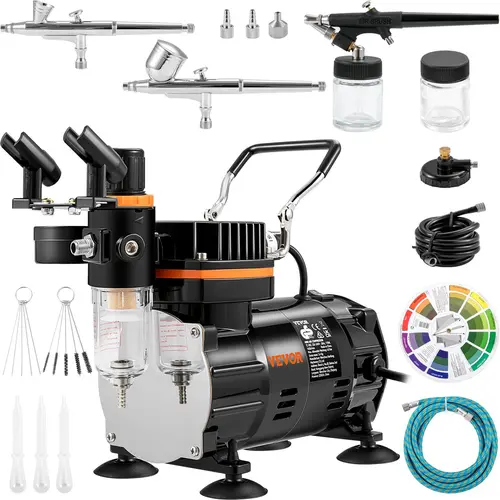 【toolupgrade】VEVOR Dual-Action Gravity Feed Airbrush Kit with Compressor, Multi-Use Airbrush System for Cake Decorating, DIY Crafts, Temporary Tattoos, Includes Cooling Fans & Pen Holder