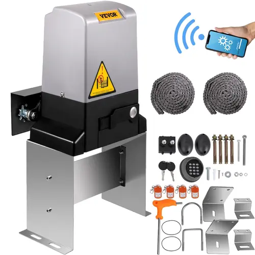 VEVOR 1HP/750W Automatic Sliding Gate Opener with 3300 lbs Capacity, 4 Remote Controls, Smart App Control, Automatic On Off, Waterproof Nylon Chains - Smart Home Home Improvement Accessory, Smart App Controlled, Driveway Gates, Corrosion & Rust-Resistant,