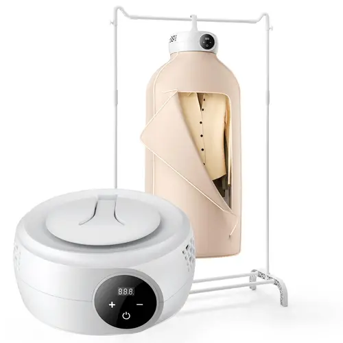 【toolupgrade】VEVOR Portable Dryer Machine, 600W Power PTC Heating, LED Display, Foldable Mini Design, 30 Minutes to 300 Minutes Timer, Dryer Bag, Fast Drying for Small Space Users, Beige, Portable Clothes Dryer, Apartments