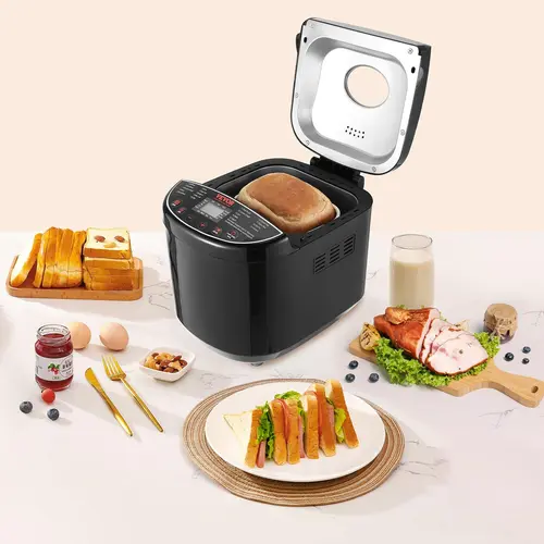 VEVOR 2LB Automatic Compact Bread Maker - 19-in-1 Kitchen Appliances, Nonstick Ceramic, 3 Crust Colors, Delay Start, Add-Ing Reminder, for Bake Bread, Dough, Cakes and More,toolupgrade