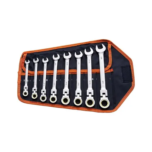 VEVOR 8-Pcs 8-Size SAE Adjustable Wrench Set (5/16"-3/4"), 180° Adjustable Head, 72-Tooth Ratchet Spanners & Wrenches, Chrome Vanadium, Roll-Up Bag, Car Tools for Mechanic, DIY Projects,toolupgrade