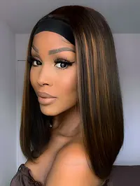Women's Headband Wig, Medium Length Straight Hair, Mixed, Heat Resistant Fiber, Heat Friendly Wig, No Glue, Glueless Hair Wigs, Convenient Wigs, Synthetic Smooth Wig, Perfect for Daily Events, Synthetic Material Wigs