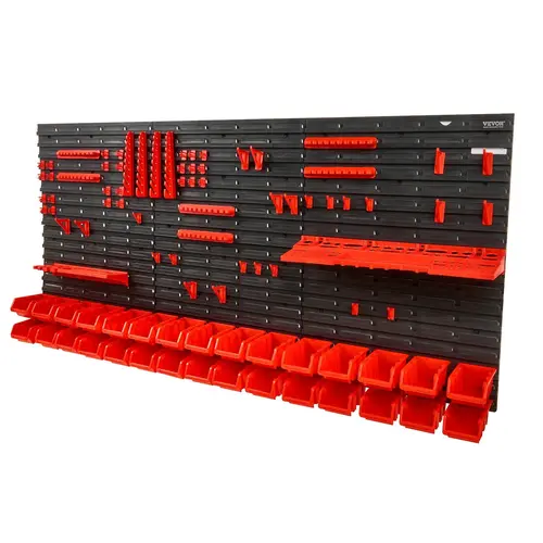 【toolupgrade】VEVOR Wall Mounted Stackable Parts Storage Bins, 30-Bin Plastic Rack Organizer with Wall Panels, Tool Holders, Hooks for Tools, Nuts/Bolts Sorted, Screws, Nails, Beads, Buttons (Garage/Shop Use)