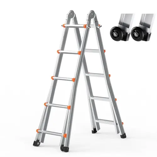 【toolupgrade】VEVOR Lightweight Aluminum Telescopic Ladder, A-Frame Compact Design, 330 lbs Load Capacity, Secure Climbing for Maintenance, Portable Multi-Function Collapsible RV Ladder