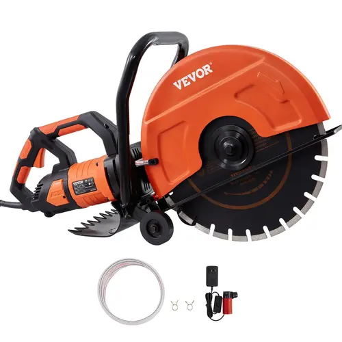 【toolupgrade】VEVOR 3200W Motor Electric Concrete Saw, Masonry Groove Cutter Circular Saw, Walk-Behind Wet Disk Saw with Adjustable Cutting Depth, Water Line, Pump & Blade, Double Switch for Concrete Cuts, Multi-Spec Power Tool