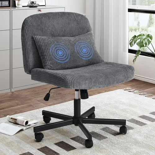 【Massage & Cozy Cushion】ONBRILL Criss Cross Chair with Wheels, Massage Cross Legged Office Chair with Double Layer Sponge Cushion, Corduroy Wide Armless Office Desk Chair Mid Back Swivel Vanity Chair for Home Office, Bedroom Furniture【DealsforYou】