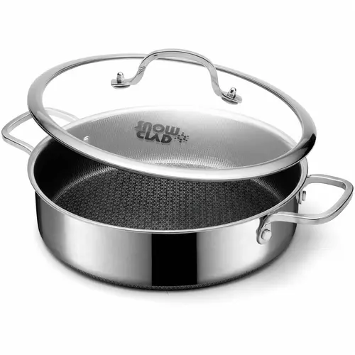 SNOWCLAD 12-Inch Hybrid Deep Saute Pan with Lid - 5QT Nonstick Stainless Steel Cookware Skillet, Dishwasher Safe, Oven Safe, Induction Compatible, PFOA Free SummerWins