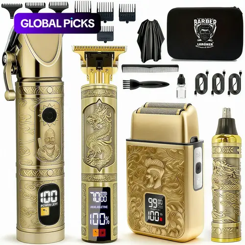 LCD Display Hair Clipper and Razor Set, Wireless Professional Cordless Hair Trimmer and Shaver with Guide Comb, Charging Cable and Cleaning Brush, Barber Hair Cutting Kit and Clippers for Hair Cutting #GLOBAL PICKS