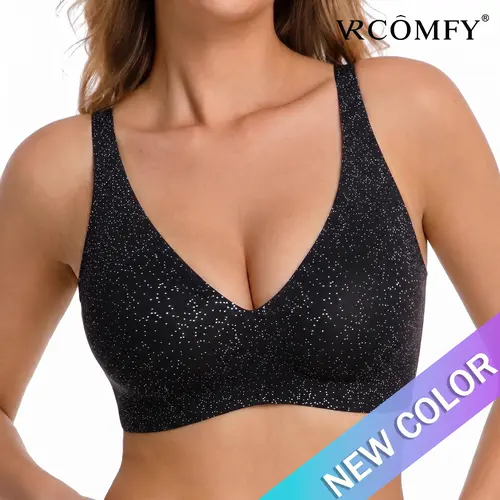VRCOMFY Jelly Wireless Womens Comfortable Wireless Bras Push Up Bralettes Seamless Tshirts Bras Deep V Everyday Bras