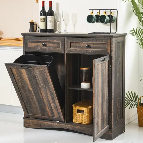 AHB Classic 13-Gallon Freestanding Sturdy Wood Tilt-Out Trash Cabinet - Pet-Proof, Hideaway Drawers, Small Storage Shelf, Storage & Organizing Solution for Kitchen, Dorm Room, Apartment Cleaning and Organizing, #SohoChic Indoor Furniture Cupboard