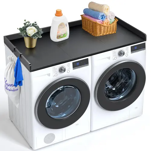 【toolupgrade】VEVOR Minimalist Durable P2 CARB Board Washing Machine Dryer Countertop - 54"x27" 3 Splicing Panels, Non-Slip Pads, Water-Resistant Topper, Side Hooks, Household Items, Laundry Room Organization Decor, Black, Father's Day Gift Option