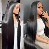 BLING HAIR 13x6 Straight HD Lace Frontal Real Human Hair Wig - 36 Inch Long, 180% Density, Natural Black, Side Part Human Wigs for Women,sohochic