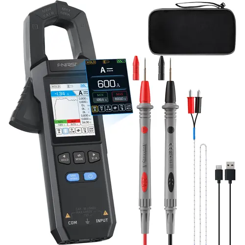 FNIRSI DMC-100 Non-Contact Digital Clamp Meter 10000 Counts 600A AC Current NCV Voltage Detector Wide-Range Measurement 240×320 TFT Screen USB-Charged Battery Powered Curve Waveform View Data-Saving for Job Tracking Electrician Work Tools,toolupgrade