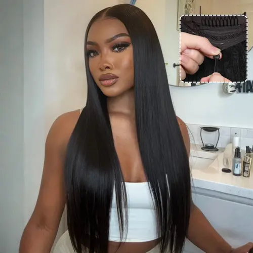 UNICE Women's 13x4 Frontlace Wig Human Hair, Glueless Silky Straight Pre-Cut Ready to Wear Wig for Beginners, 180% Density, Natural Scalp Finish, Medium 22.5 Inches,sohochic