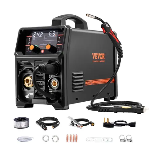 【toolupgrade】VEVOR Pro MIG Welder 250Amp Pluse Mig Welding Machine5-in-1 Synergic Welder Machine Gas MIG/Flux Core MIG/Stick/Lift TIG/AU TIG110V/220V Dual Voltage Aluminum Mig Welder with LCD Screen Display
