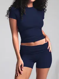 Women's Basic Solid Color Modal Loungewear Nightwear Set, Casual Comfy Round-Neck Short-Sleeve Top & High-Waist Shorts PJ Set, Ladies' Sleepwear for All Seasons, Casual Pajamas, Minimalist Loungewear, Lounge Pjs Set, Womenswear
