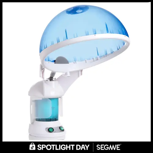 Segawe 2-in-1 Portable Hair & Facial Steamer with Bonnet Hood - 1300W Freestanding UV Ozone Dual Steam Device for Adult Acne Prone Skin, 50-60hz, Plastic Body, US Plug, Clean Water Compatible, Blue, Rotating UV Head Steam Therapy Tool for Home Selfcare,so