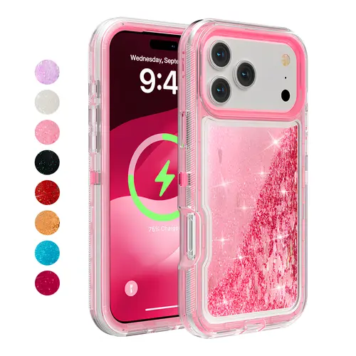 For iPhone 18 17 Pro Max 16 15 14 13 12 11 Bling Liquid Glitter Hard Cover Sparkly Gilter Heavy Duty Shockproof Case,Shockproof Liquid Glitter Defender Case, Colorful Quicksand TPU Bling Diamond Flowing Liquid Floating Sparkly Hybrid Heavy Duty Shell Case