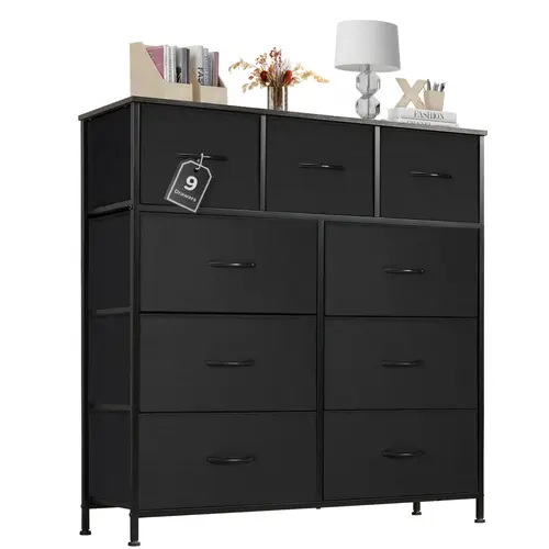Sweetcrispy 9 Drawers Dresser for Bedroom, Storage Drawers, Fabric Storage Tower Chest of Drawers with Fabric Bins, Sturdy Metal Frame