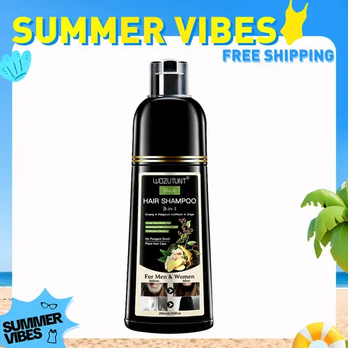 Goiple 200ml 3-in-1 Black Hair Color Cleanser Shampoo, Herbal Ginseng Formula, Gentle Normal Haircare for Gray Hair Coverage, Salon-Quality Conditioner with Smooth Radiant Results, Natural Plant Haircare, Cover Gray Hair Solutions,back to school,sohochic