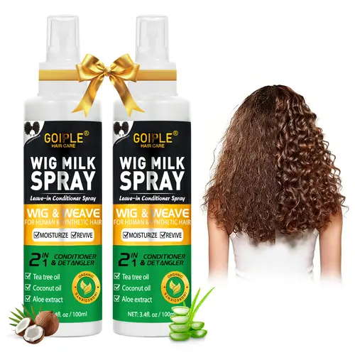 Wig Milk Spray Wig Spray for Synthetic Hair, Leave-In Conditioner Spray for Hair Wigs, Conditioner ＆ Detangler 2 in 1 Moisturize Spray, Hydrates & Replenishes Synthetic Wigs Easy Combing (3.4 fl oz)